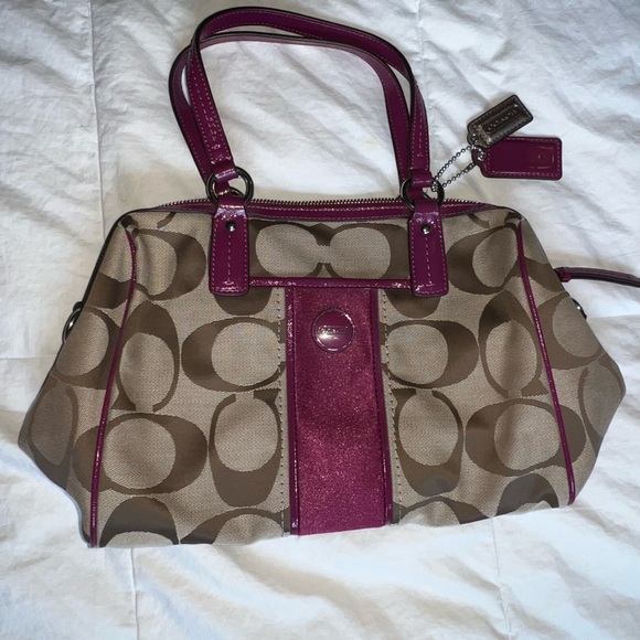 Coach Handbags - Coach Signature Print Satchel F24364 in khaki silver passion berry Y2K vintage